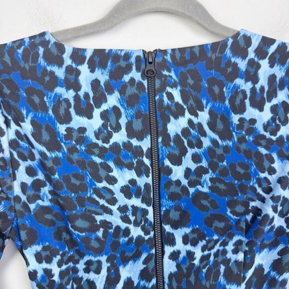 NYDJ | Blue & Black Animal Print Surplice 3/4 Sleeve Mini Dress Women’s Size 0 - Picture 9 of 9